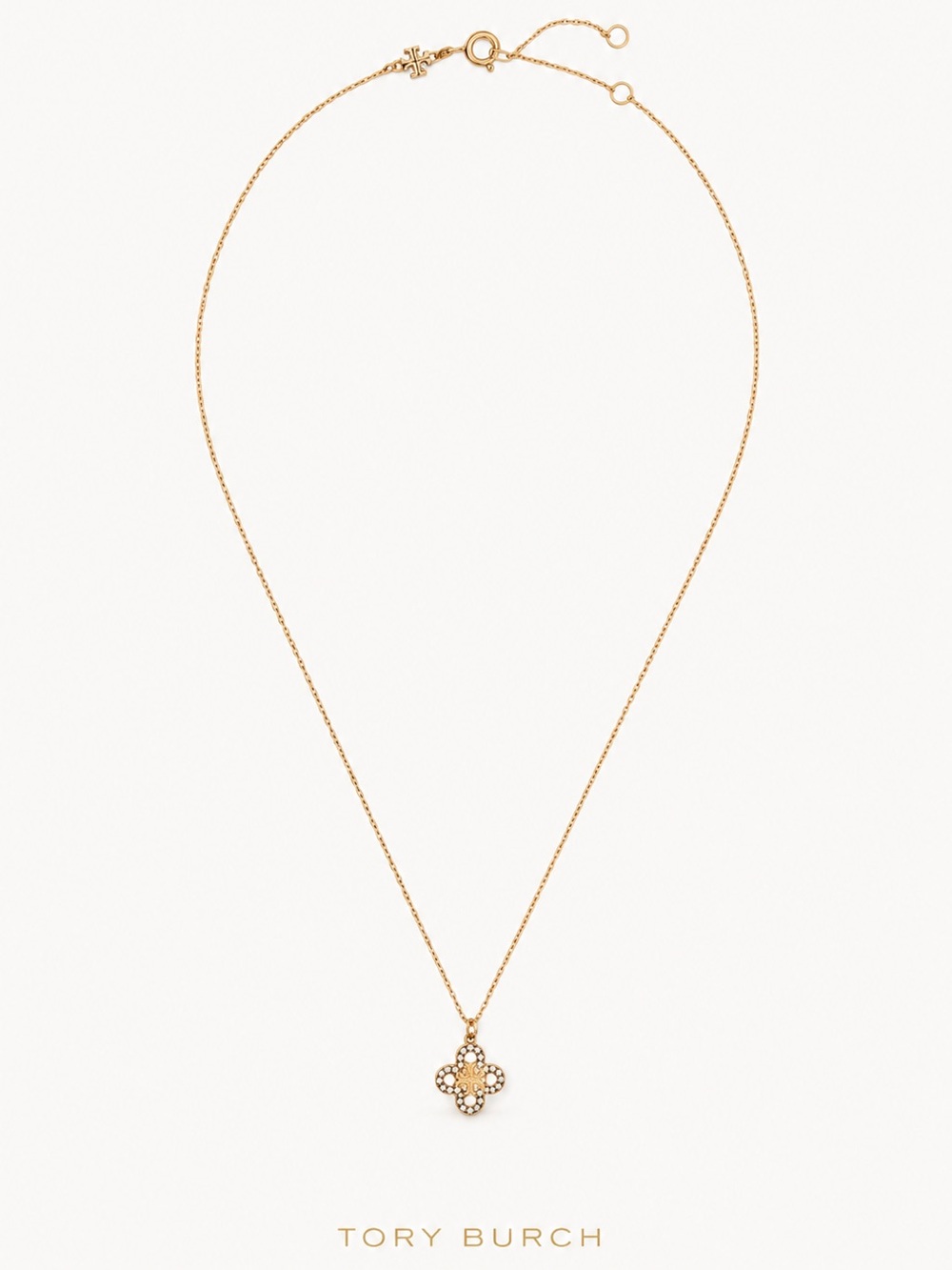 ✨ Tory Burch 18K GP GOLD Kira Clover Pave Logo Pendant Necklace - Picture 8 of 8